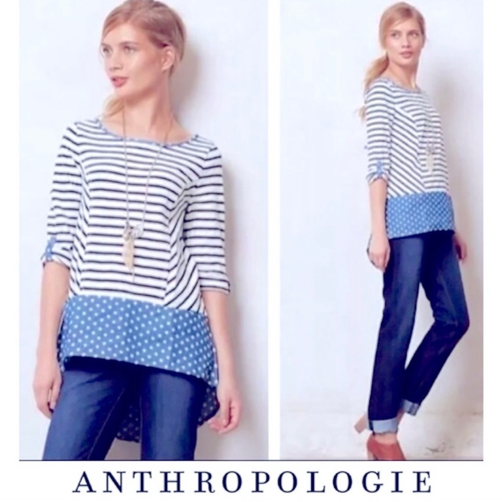 Anthropologie Postmark 9-Hi5 Women's MED Polka-Dot Striped Tunic